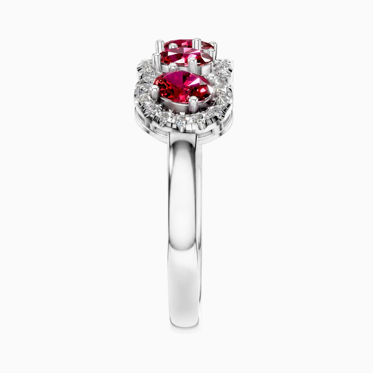 Five Stone Oval Cut Ruby Halo Fashion Ring