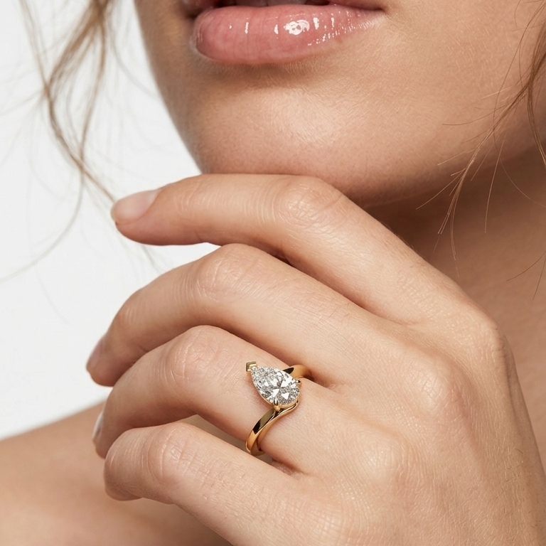 Pear Cut Lab Grown Diamond Solitaire Bypass Ring