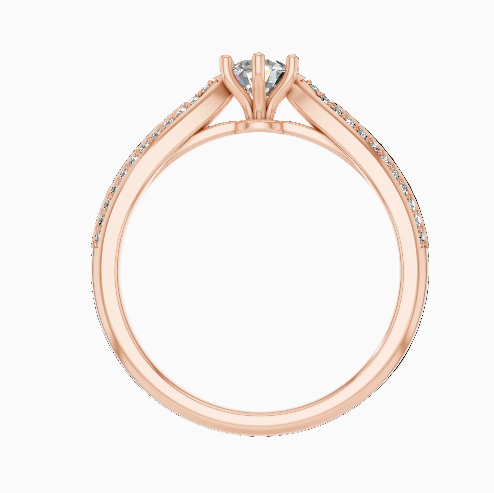 Round Shape Lab Diamond Pave Band Solitaire Ring