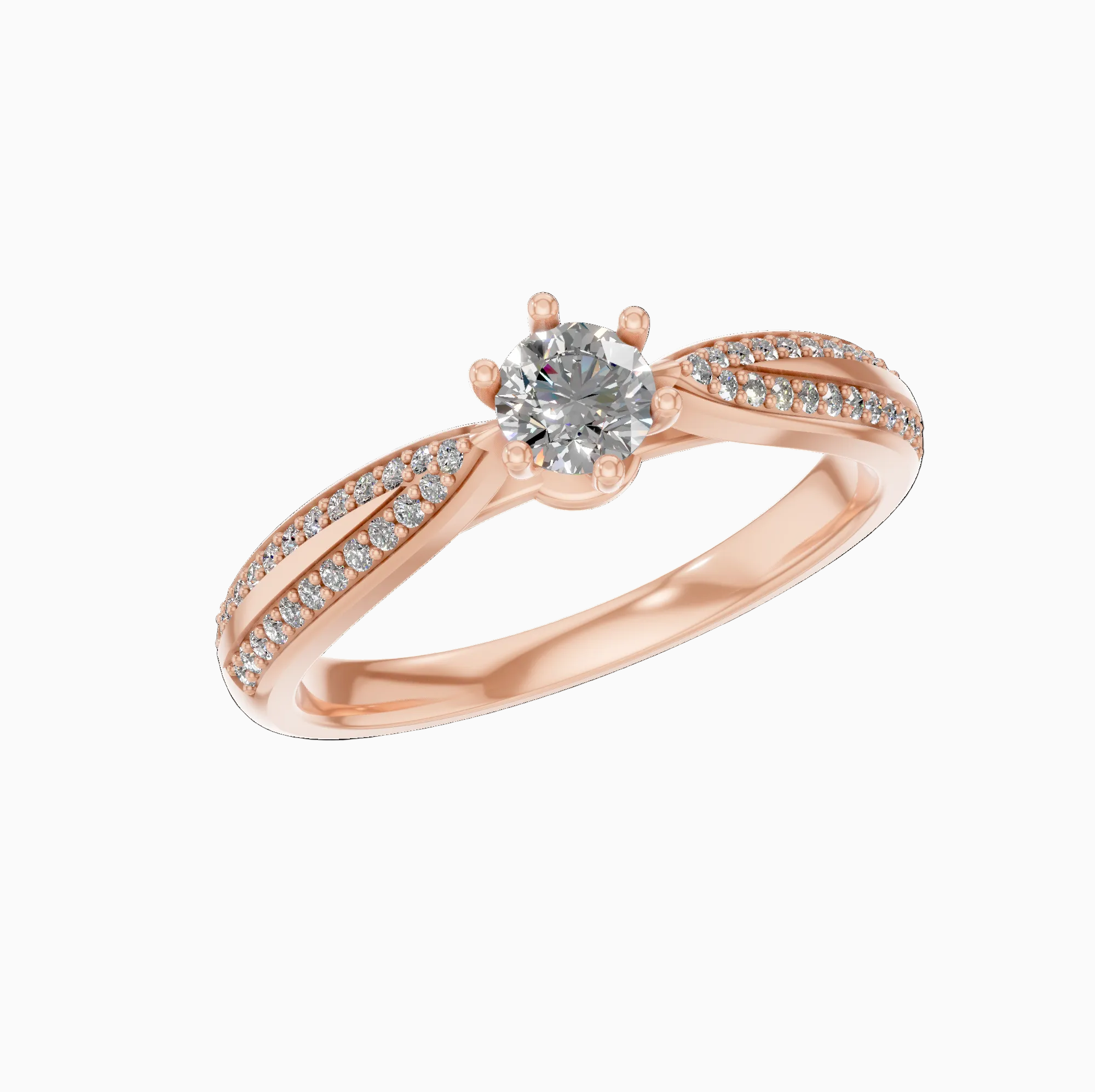 Round Shape Lab Diamond Pave Band Solitaire Ring