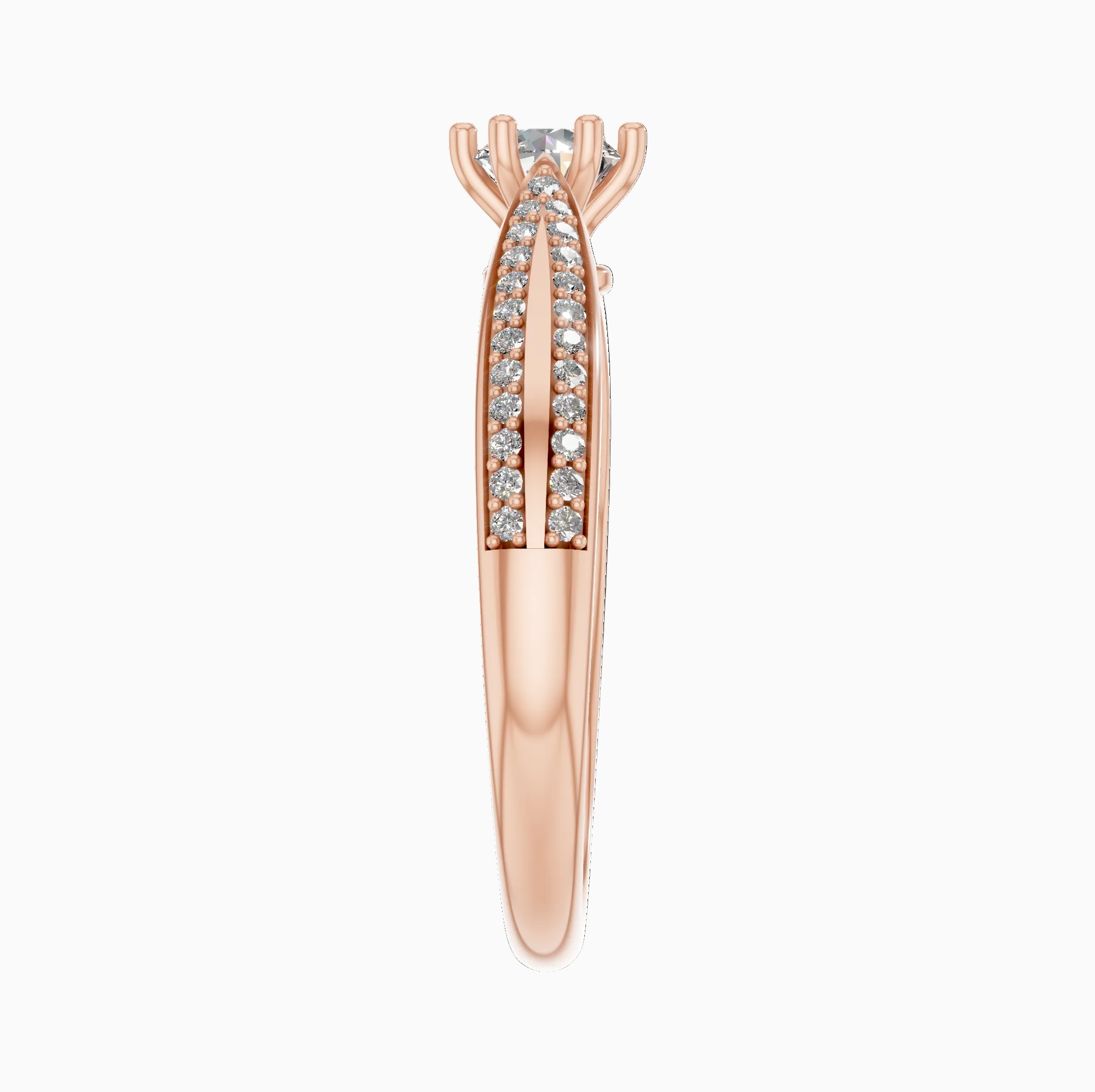 Round Shape Lab Diamond Pave Band Solitaire Ring
