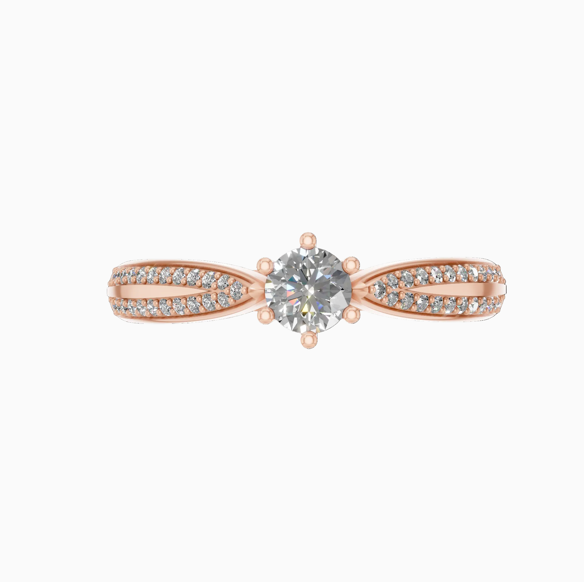 Round Shape Lab Diamond Pave Band Solitaire Ring