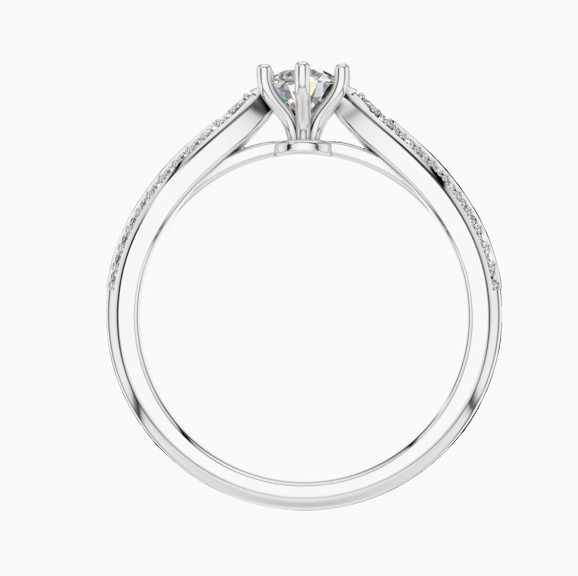 Round Shape Lab Diamond Pave Band Solitaire Ring