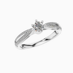 Round Shape Lab Diamond Pave Band Solitaire Ring