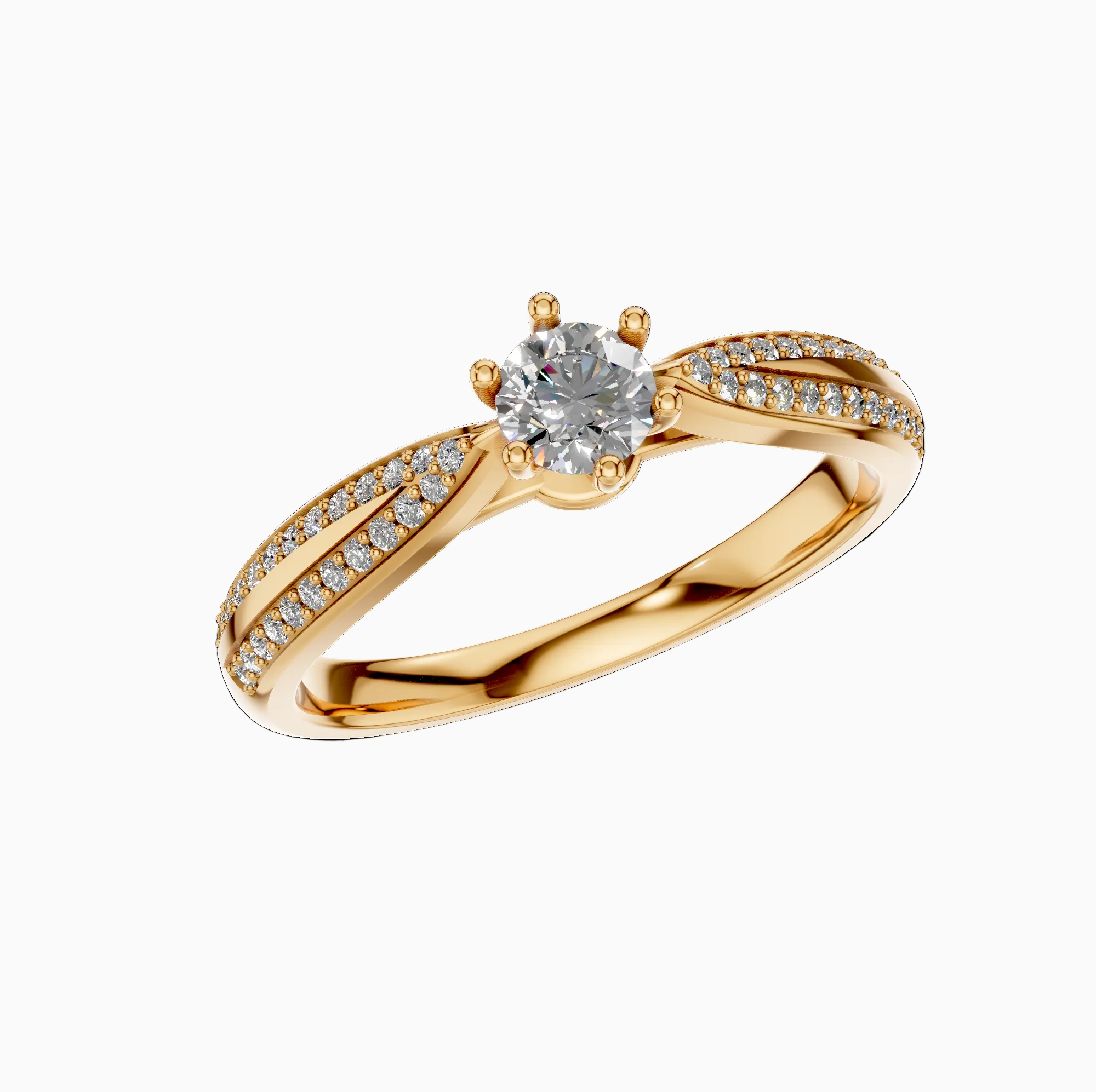 Round Shape Lab Diamond Pave Band Solitaire Ring