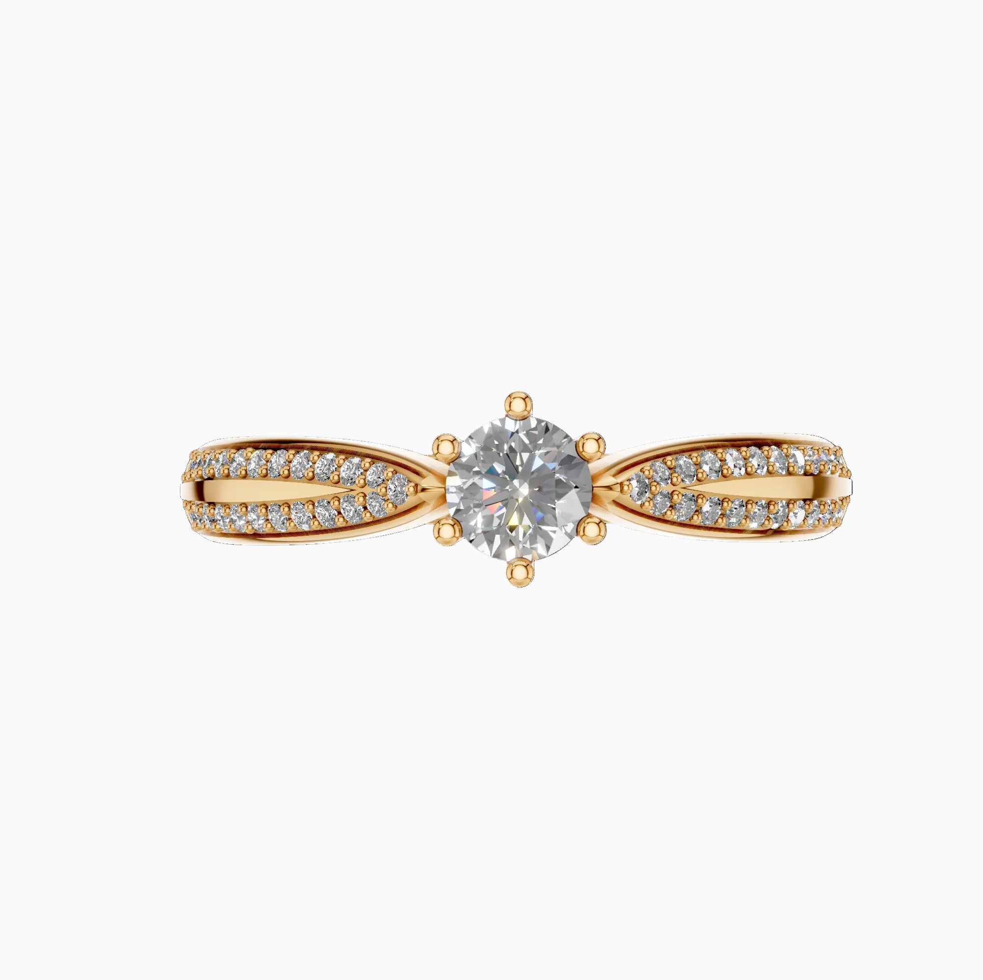 Round Shape Lab Diamond Pave Band Solitaire Ring