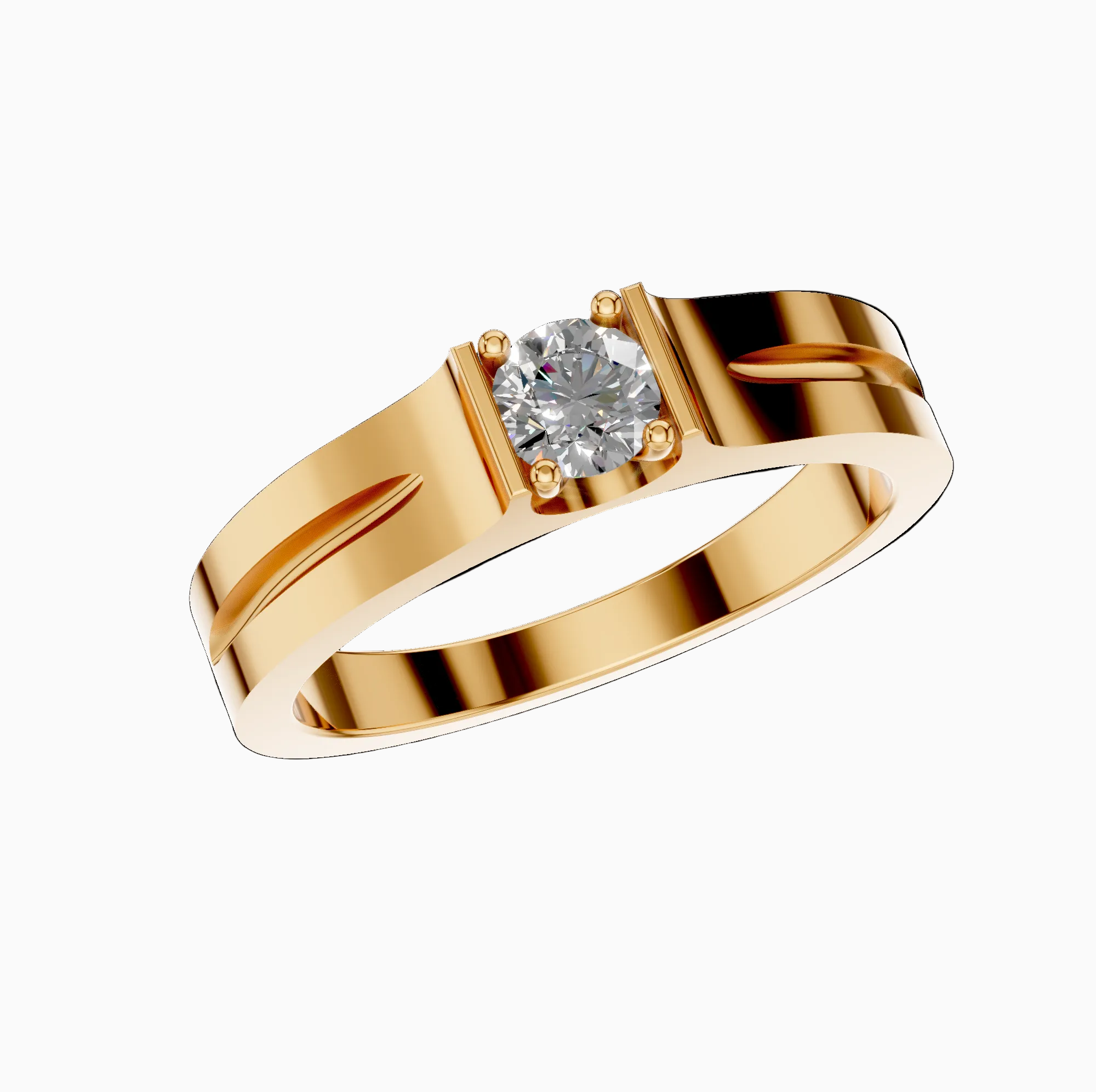 Round Lab-grown diamond solitaire mens engagement ring with a unique setting.