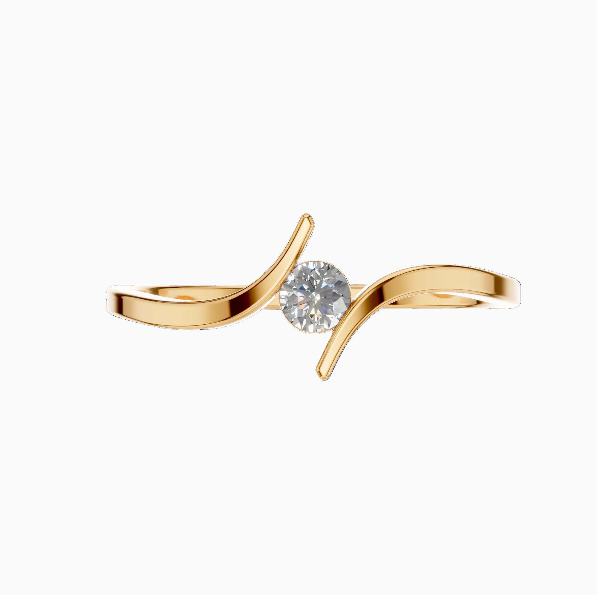 Round lab-grown diamond bypass swirl solitaire ring in gold.