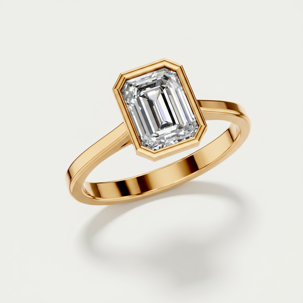 1.5 carat emerald cut lab-grown diamond solitaire rose gold engagement ring for woman.