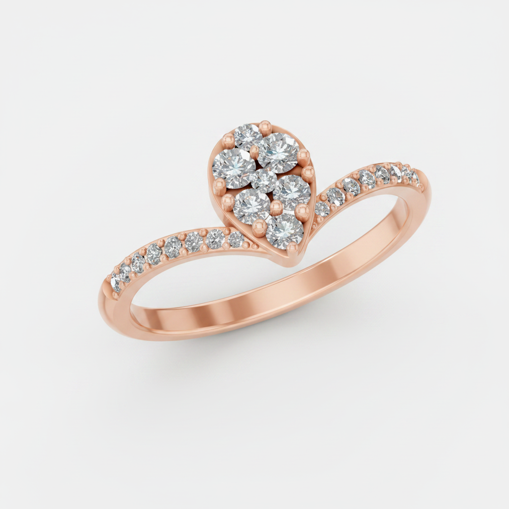 Round Lab Grown Diamond Cluster Pave Chevron Ring