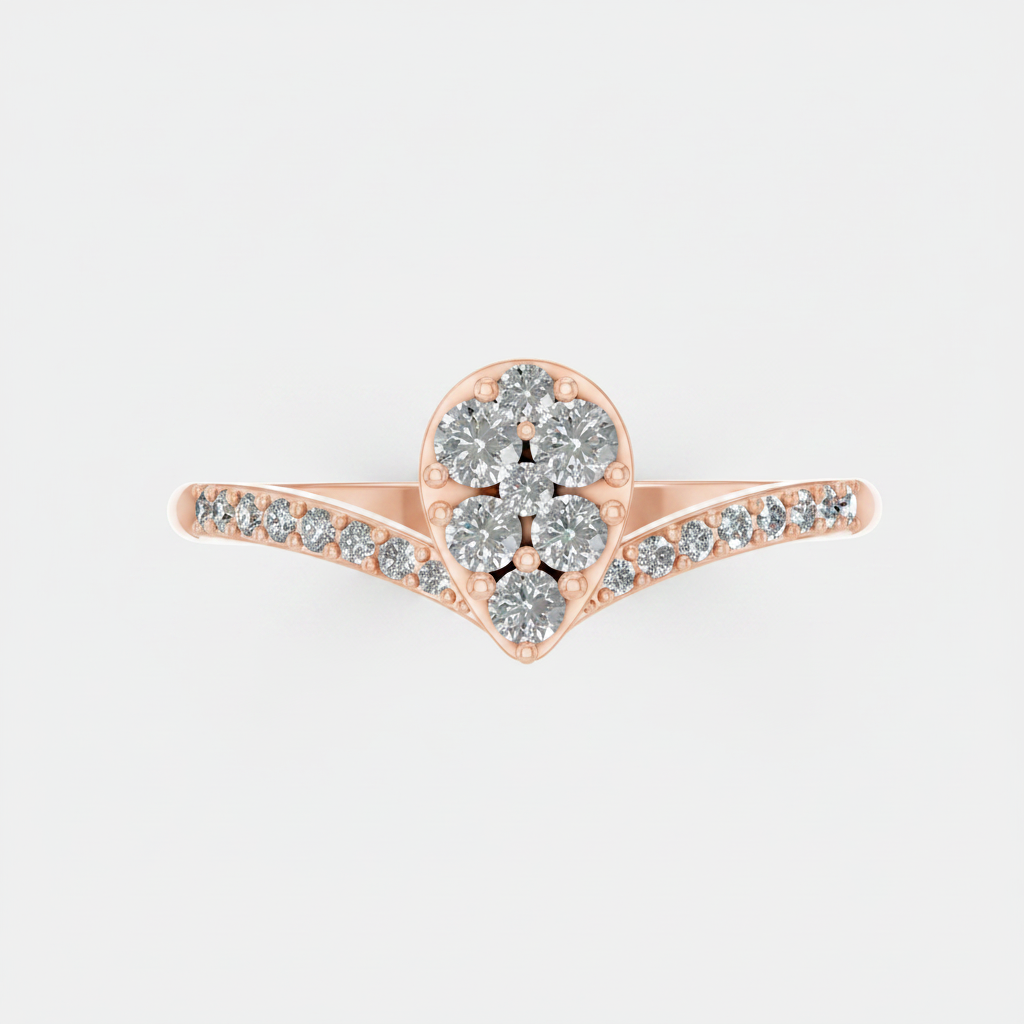 Round Lab Grown Diamond Cluster Pave Chevron Ring