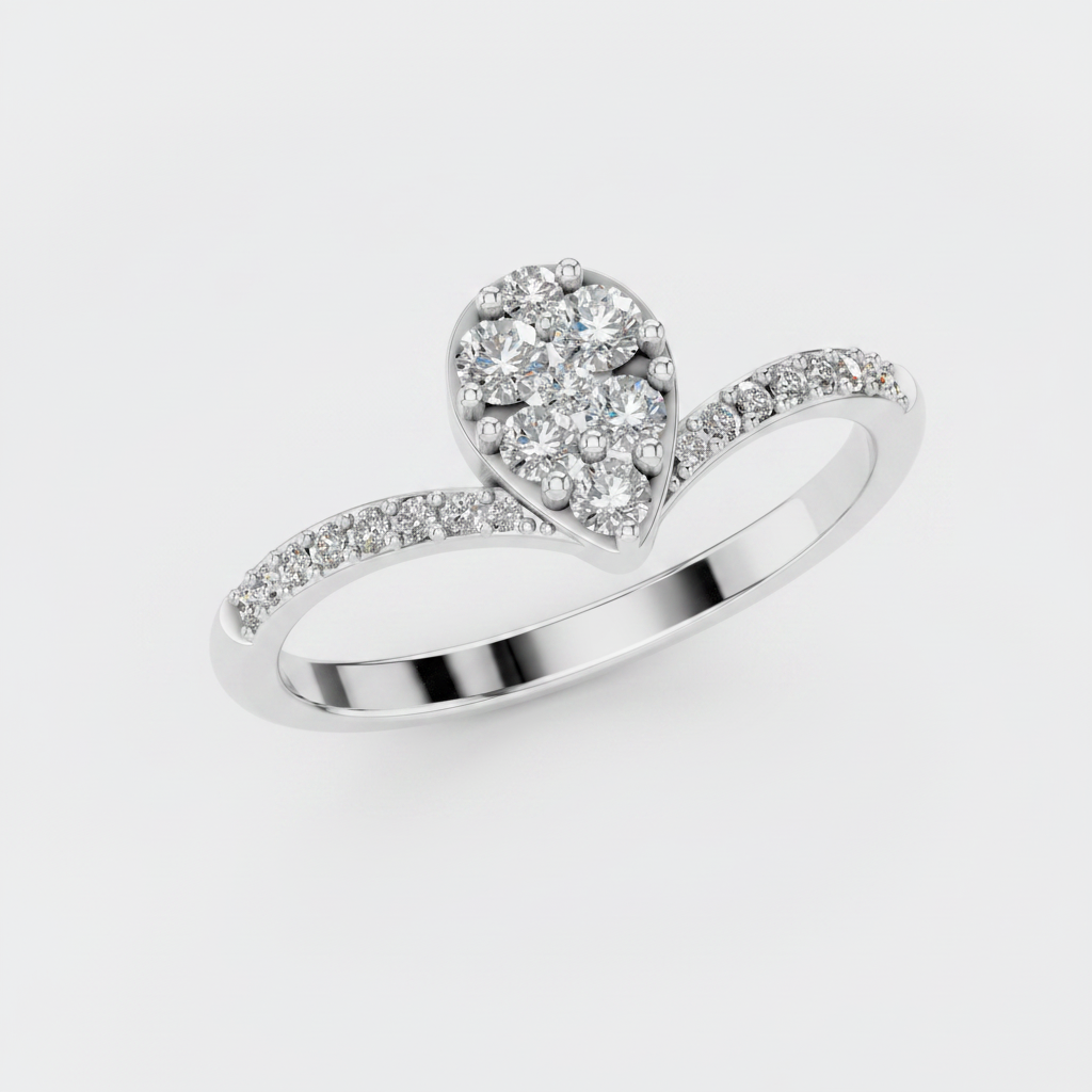Round Lab Grown Diamond Cluster Pave Chevron Ring