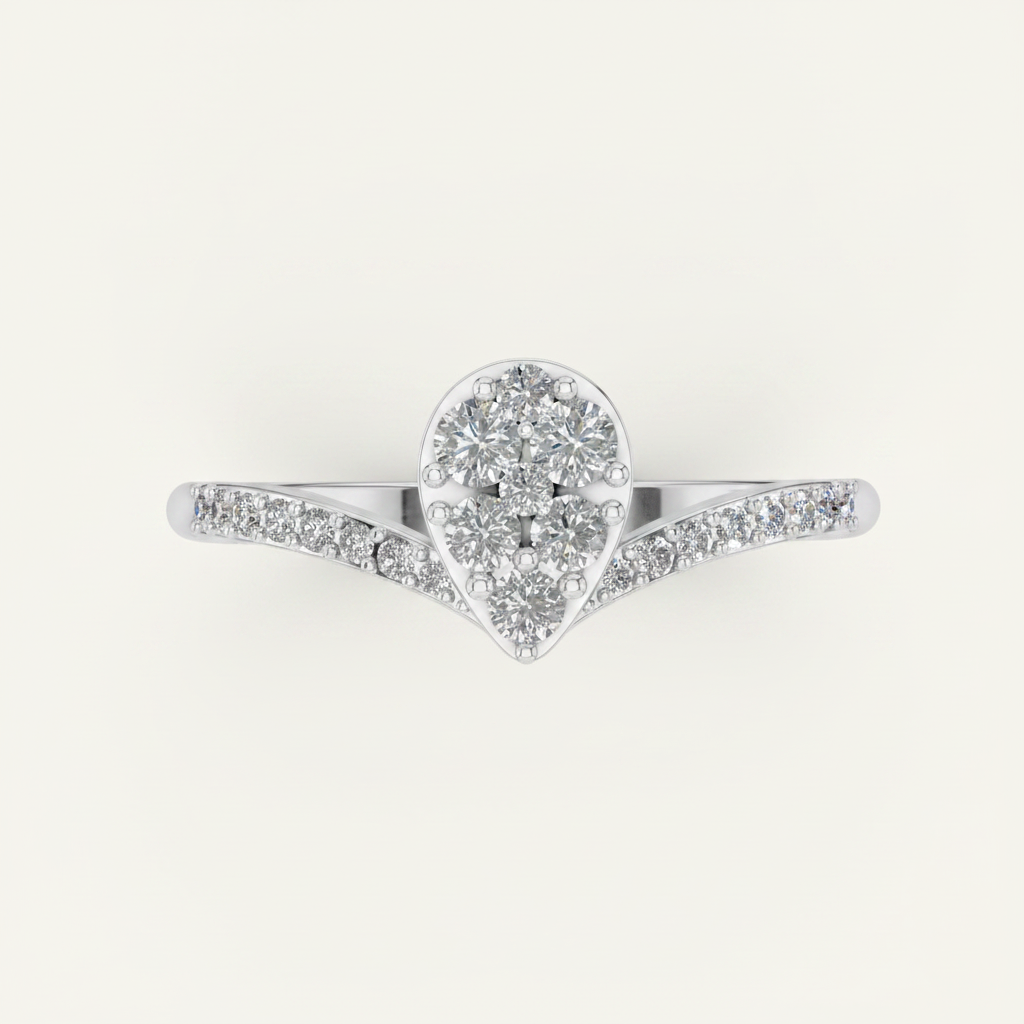 Round Lab Grown Diamond Cluster Pave Chevron Ring