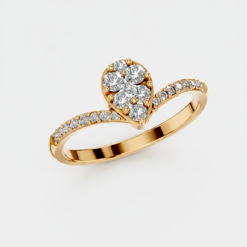 Round Lab Grown Diamond Cluster Pave Chevron Ring
