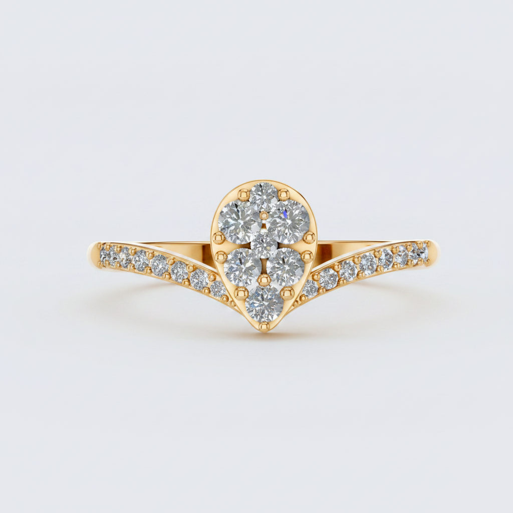Round Lab Grown Diamond Cluster Pave Chevron Ring