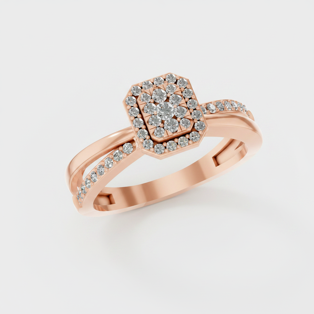 Round Lab Diamond Halo Cluster Split Shank Ring