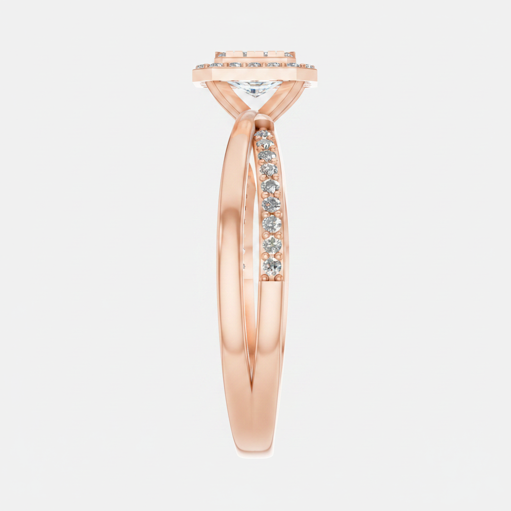 Round Lab Diamond Halo Cluster Split Shank Ring