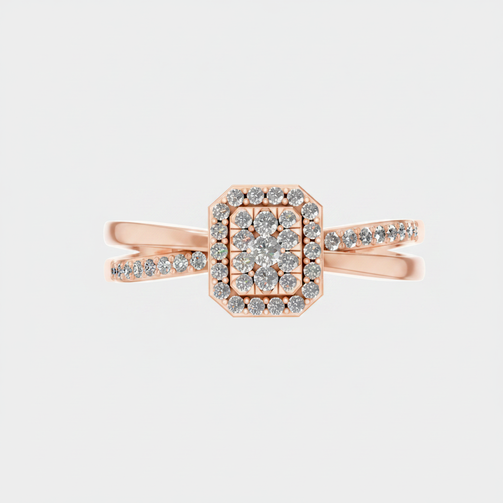 Round Lab Diamond Halo Cluster Split Shank Ring