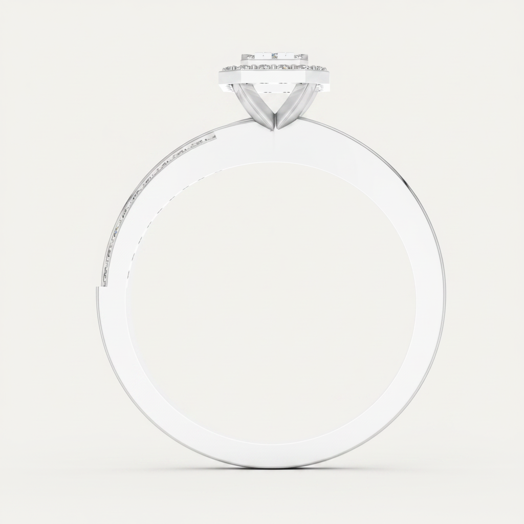 Round Lab Diamond Halo Cluster Split Shank Ring