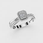 Round Lab Diamond Halo Cluster Split Shank Ring