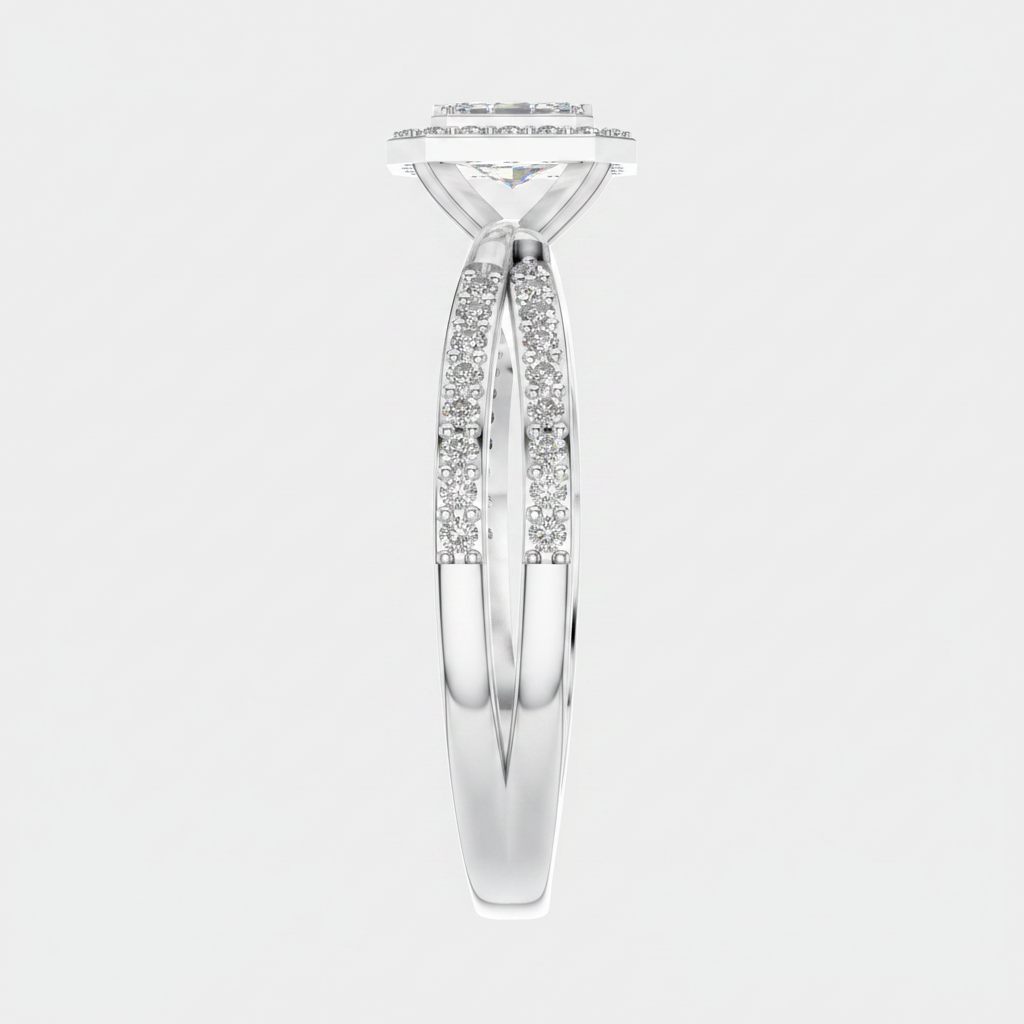 Round Lab Diamond Halo Cluster Split Shank Ring