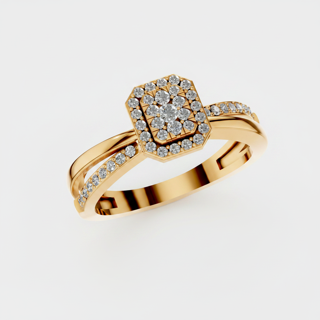 Round Lab Diamond Halo Cluster Split Shank Ring