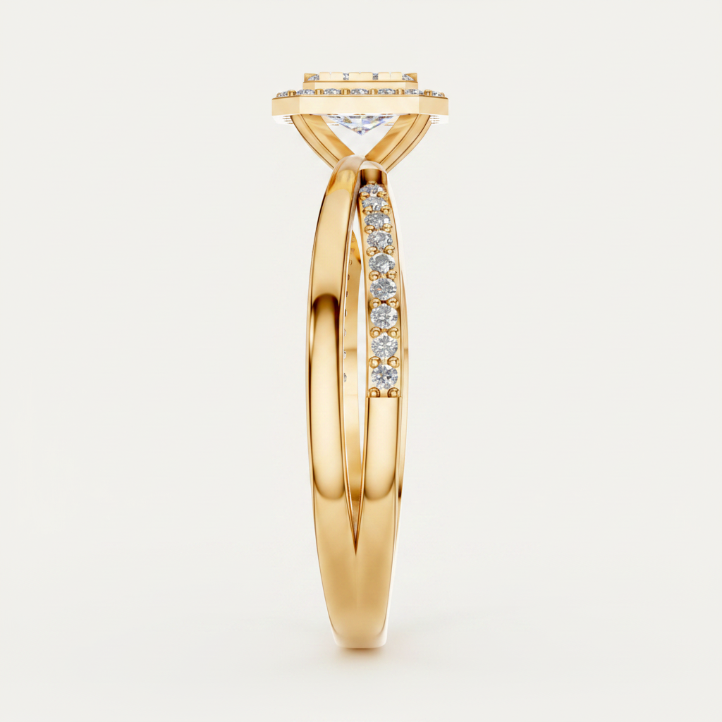 Round Lab Diamond Halo Cluster Split Shank Ring