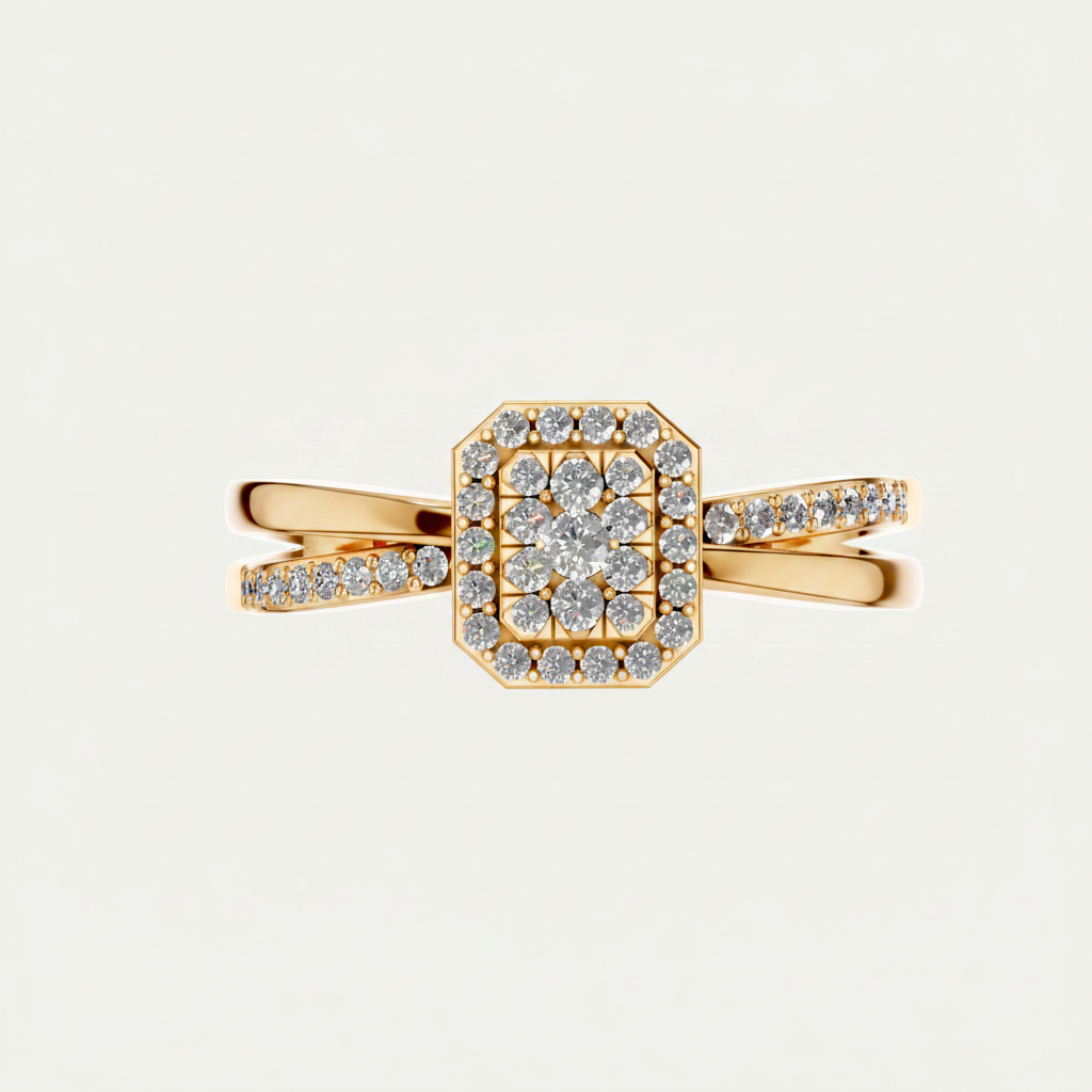 Round Lab Diamond Halo Cluster Split Shank Ring