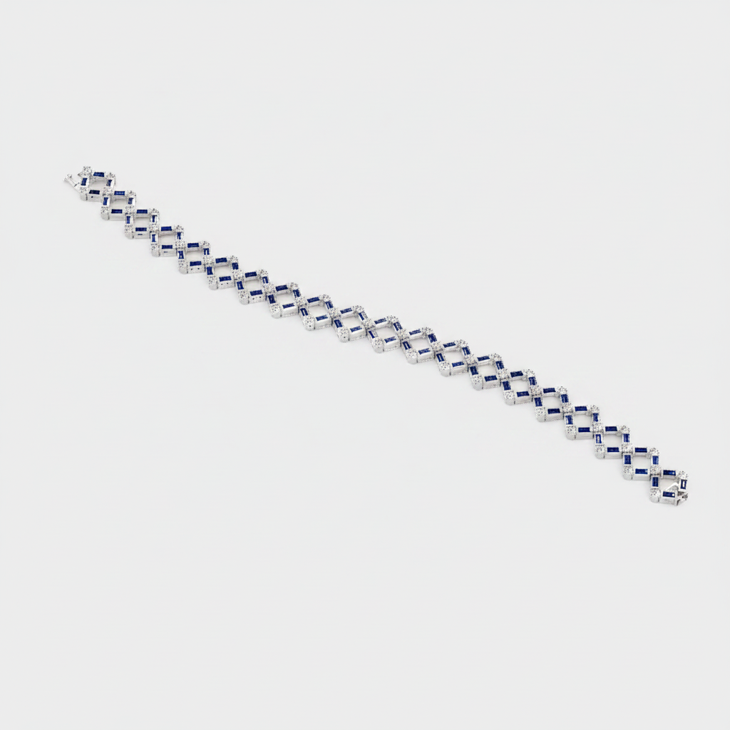 Baguette Sapphire Chain Link Tennis Bracelet