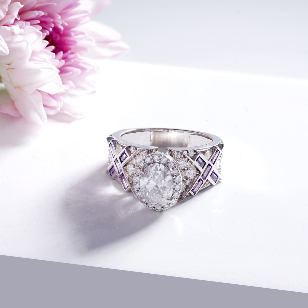 Oval cut lab diamond solitaire accent ring (1)