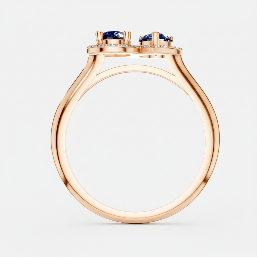 Pear Cut Blue Sapphire Halo Toi Et Moi Bypass Ring
