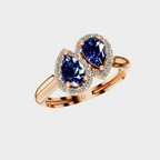 Pear Cut Blue Sapphire Halo Toi Et Moi Bypass Ring