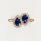 Pear Cut Blue Sapphire Halo Toi Et Moi Bypass Ring