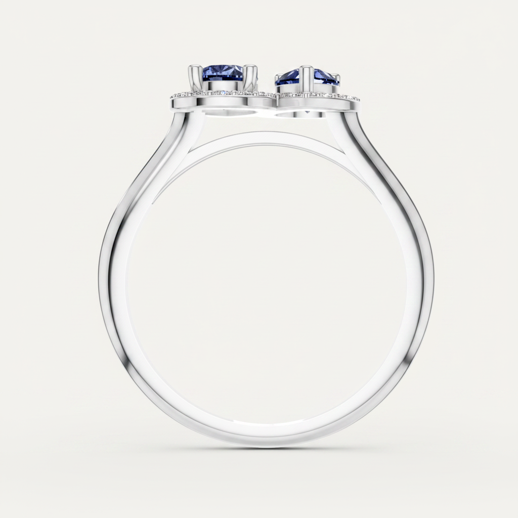 Pear Cut Blue Sapphire Halo Toi Et Moi Bypass Ring