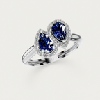 Pear Cut Blue Sapphire Halo Toi Et Moi Bypass Ring