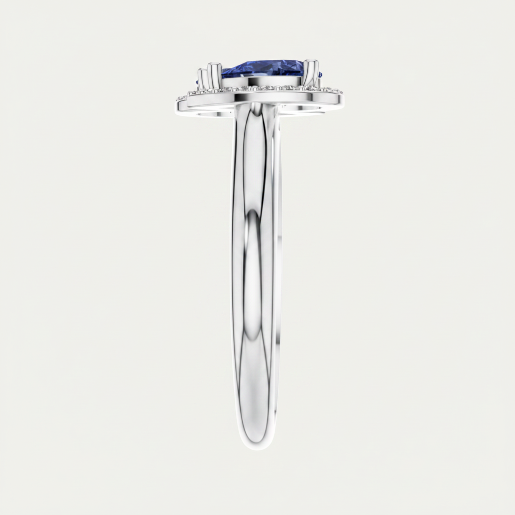 Pear Cut Blue Sapphire Halo Toi Et Moi Bypass Ring