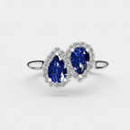 Pear Cut Blue Sapphire Halo Toi Et Moi Bypass Ring