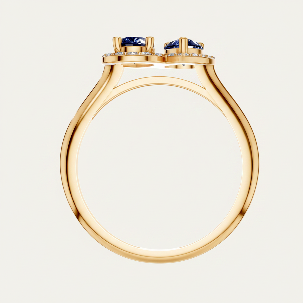 Pear Cut Blue Sapphire Halo Toi Et Moi Bypass Ring