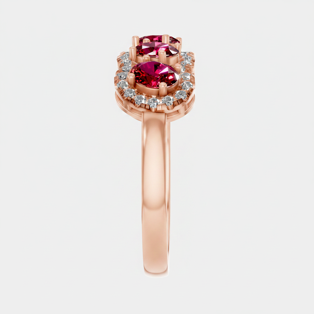 Five Stone Oval Cut Ruby Halo Fashion Ring