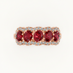 Five Stone Oval Cut Ruby Halo Fashion Ring