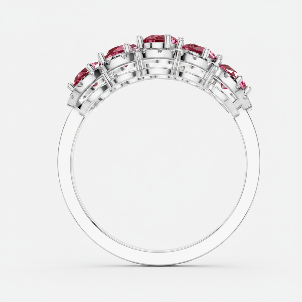 Five Stone Oval Cut Ruby Halo Fashion Ring