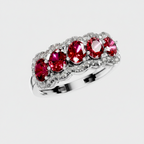 Five Stone Oval Cut Ruby Halo Fashion Ring