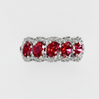 Five Stone Oval Cut Ruby Halo Fashion Ring