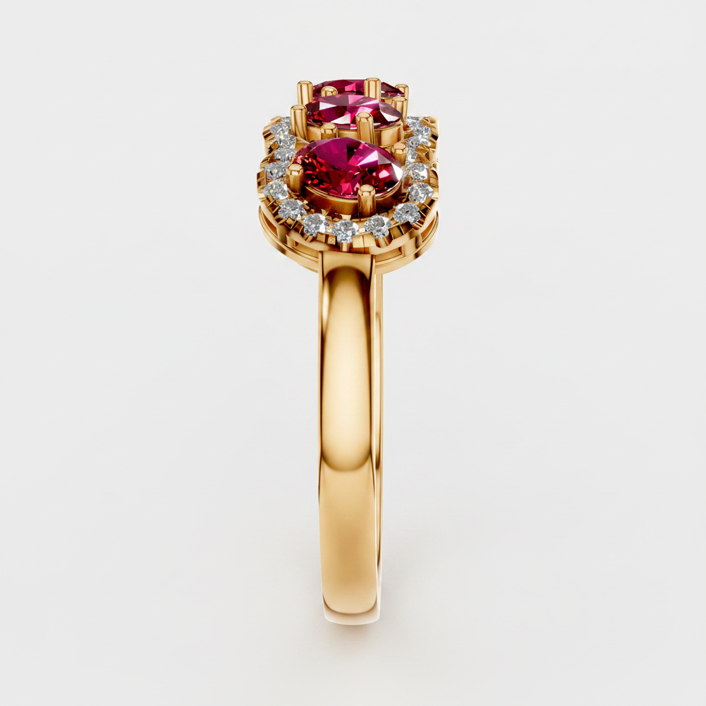 Five Stone Oval Cut Ruby Halo Fashion Ring