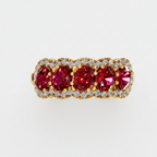 Five Stone Oval Cut Ruby Halo Fashion Ring