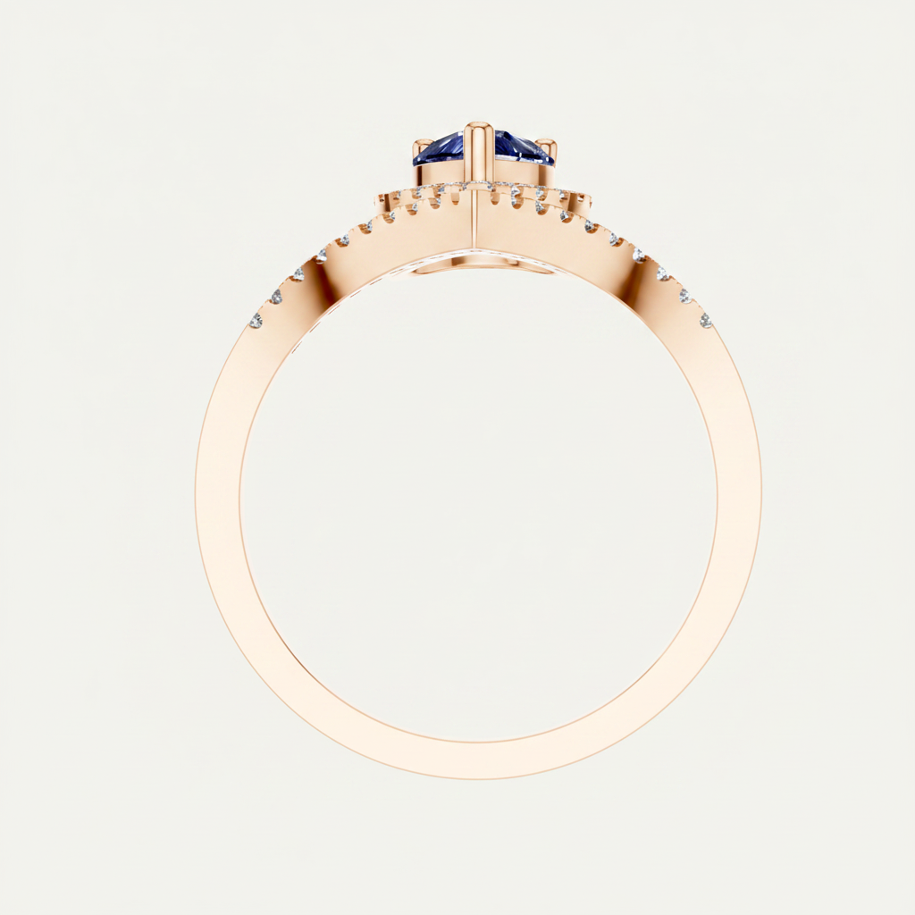 Pear Sapphire Halo Lab Diamond Chevron Gold Ring