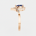 Pear Sapphire Halo Lab Diamond Chevron Gold Ring