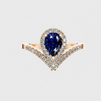 Pear Sapphire Halo Lab Diamond Chevron Gold Ring