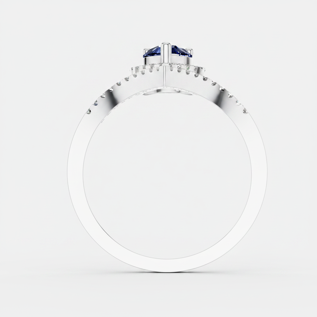 Pear Sapphire Halo Lab Diamond Chevron Gold Ring