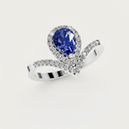Pear Sapphire Halo Lab Diamond Chevron Gold Ring